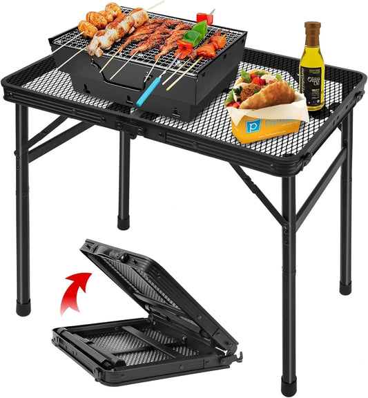 Lightweight Folding Grill Table with Mesh Desktop, Black